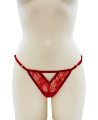String rouge avec bijou perle & strass dorés 